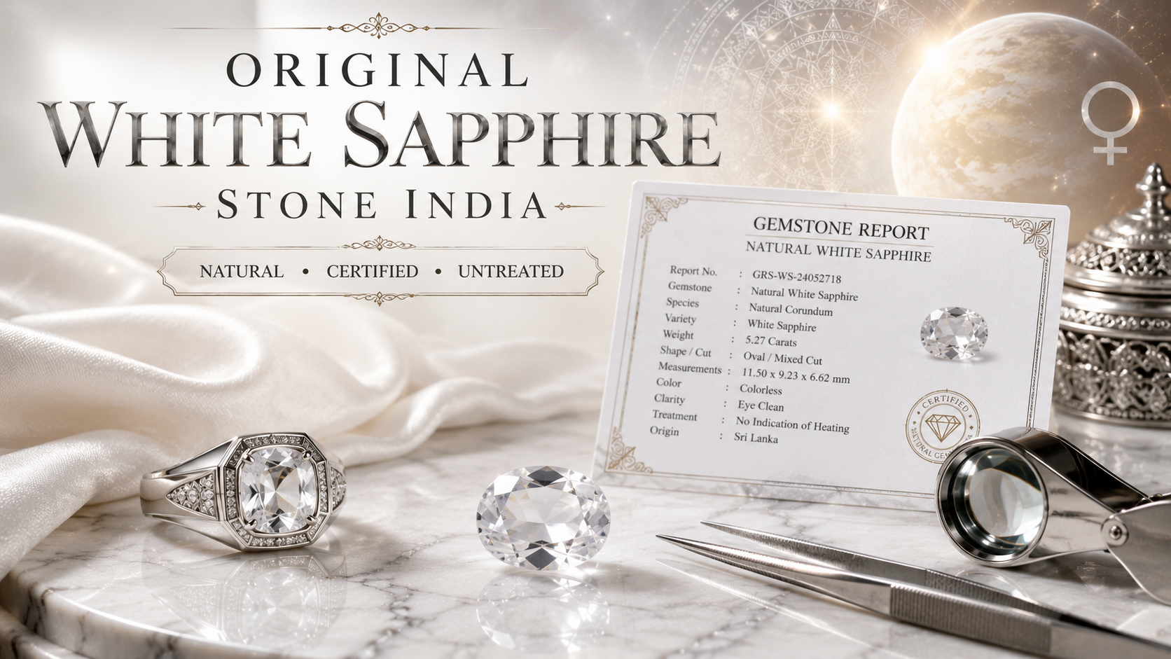 Original White Sapphire Stone India | Buy Natural Certified Safed Pukhraj