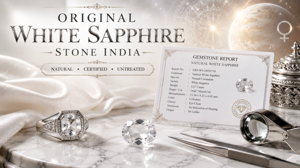 Original White Sapphire Stone India | Buy Natural Certified Safed Pukhraj