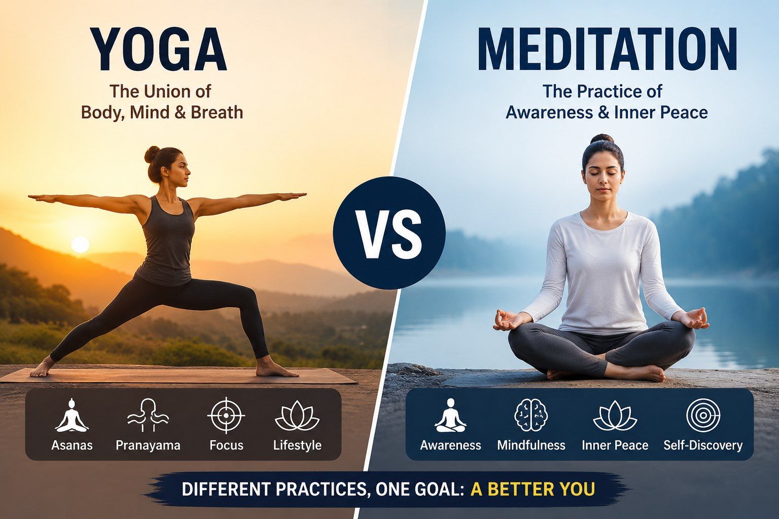 Yoga vs Meditation: Key Differences, Benefits & Which Is Right for You?
