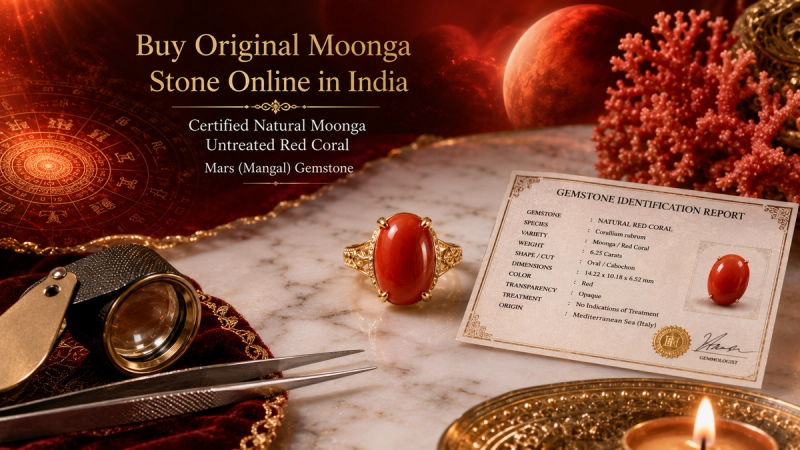 Original Moonga Stone Online India | Buy Natural Certified Red Coral Gemstone