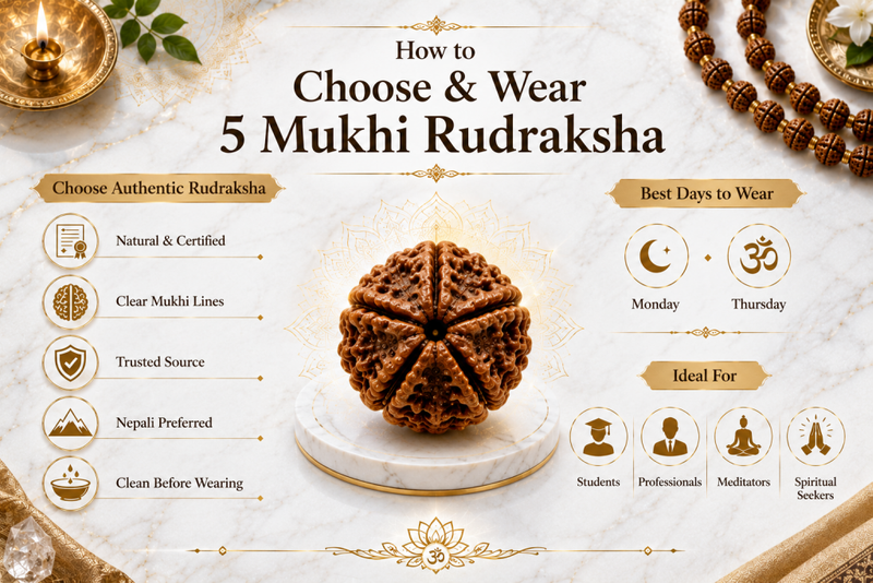 how to choose and wear 5 mukhi rudraksha