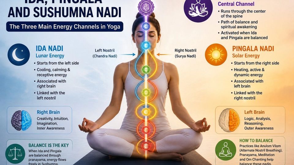 Ida, Pingala and Sushumna Nadi Understanding the Three Main Energy Channels in Yoga