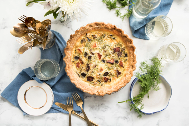 Feta, Roasted Pepper, and Eggplant Quiche