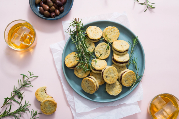 Savory Goat Cheese and Olive Sandwich Cookies