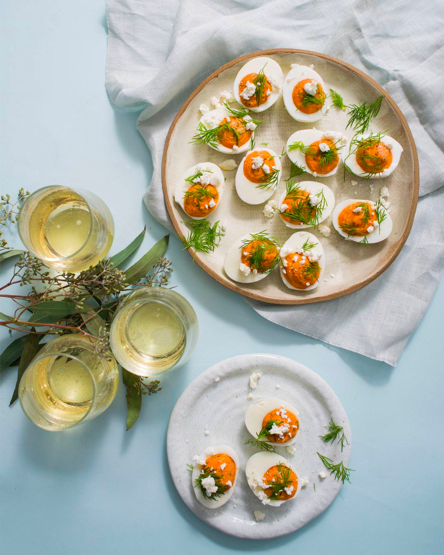 Roasted Red Pepper Deviled Eggs