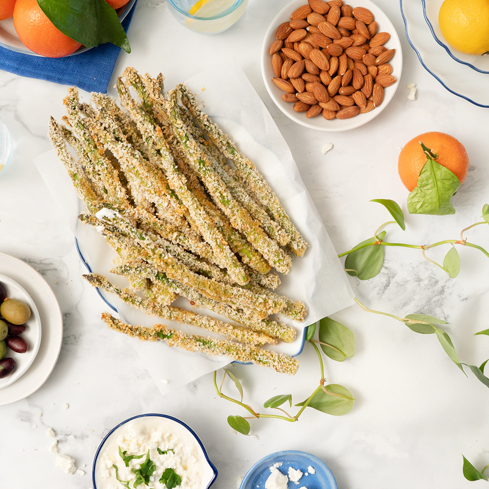 Crispy Asparagus Fries with Feta Dipping Sauce