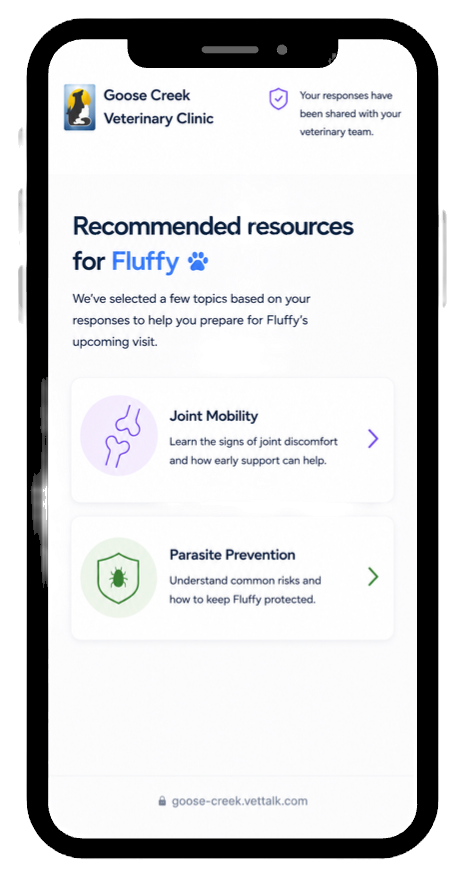 VetTalk education page on a phone