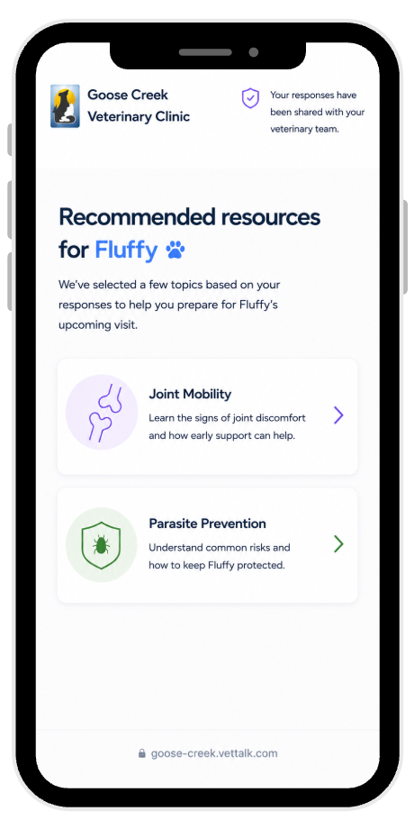 VetTalk education page on a phone