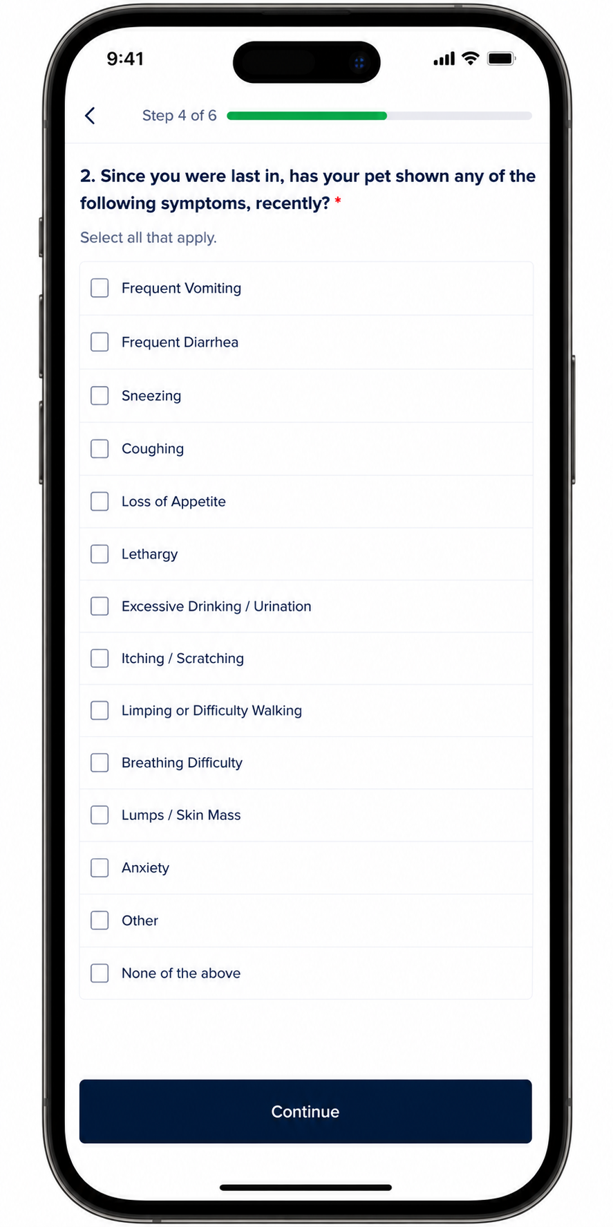 Intelligent Intake questionnaire on a phone