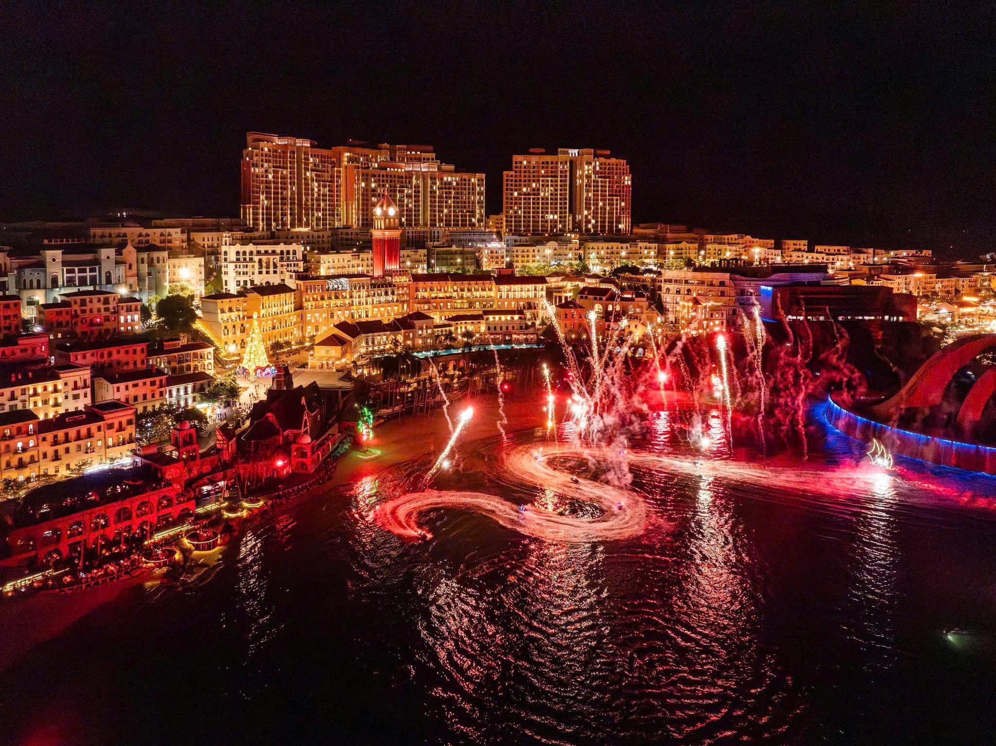 An aerial view of the Symphony of the Sea night performance