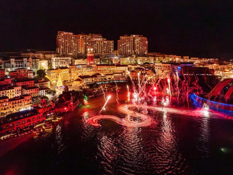 An aerial view of the Symphony of the Sea night performance