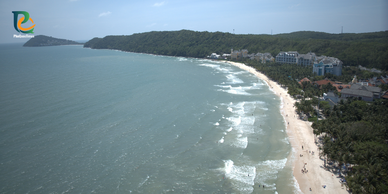 Khem Beach coastline and surrounding accommodation seen from above