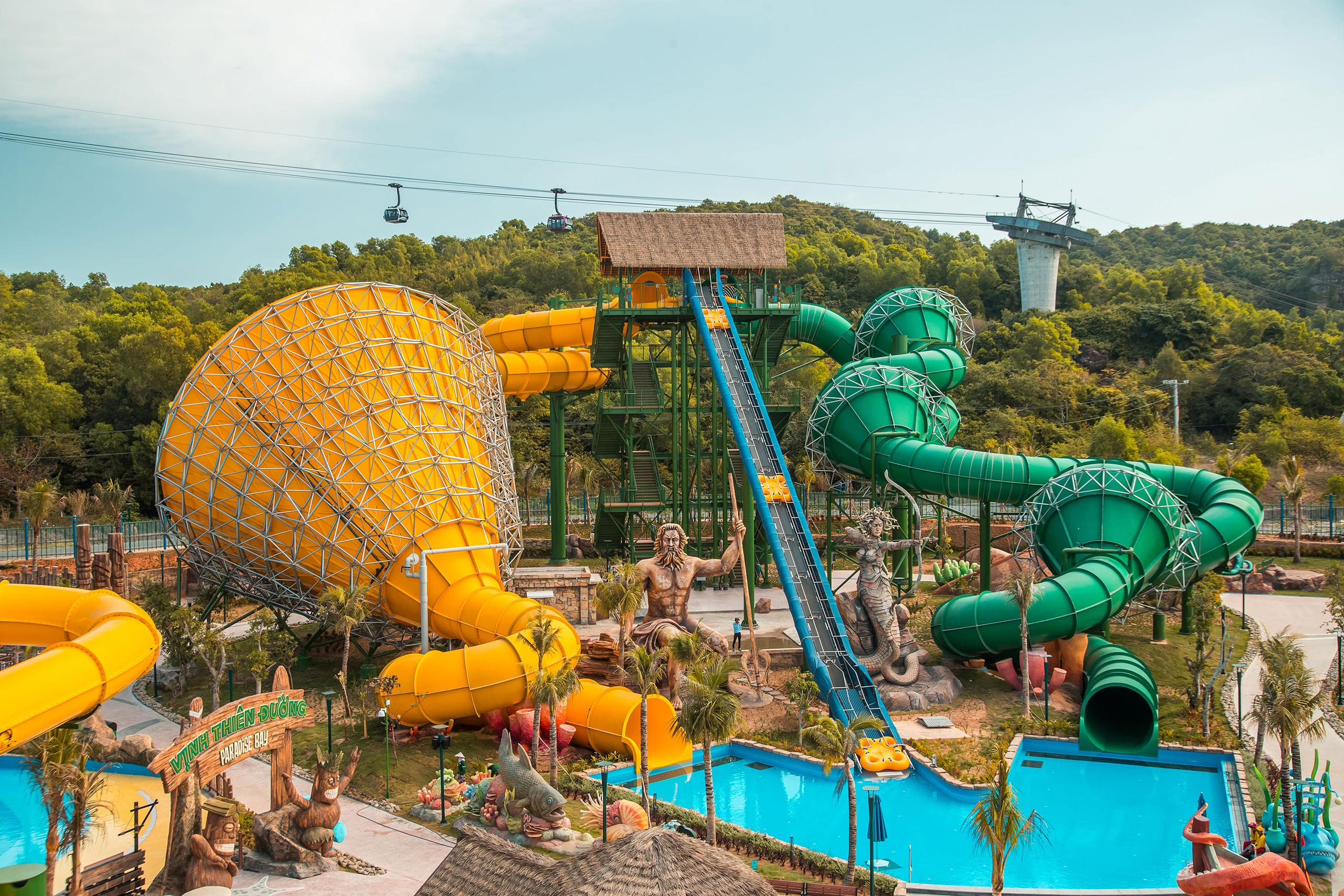 Yellow and green slides at Aquatopia water park