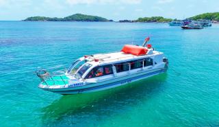 Side view of a speedboat on the water