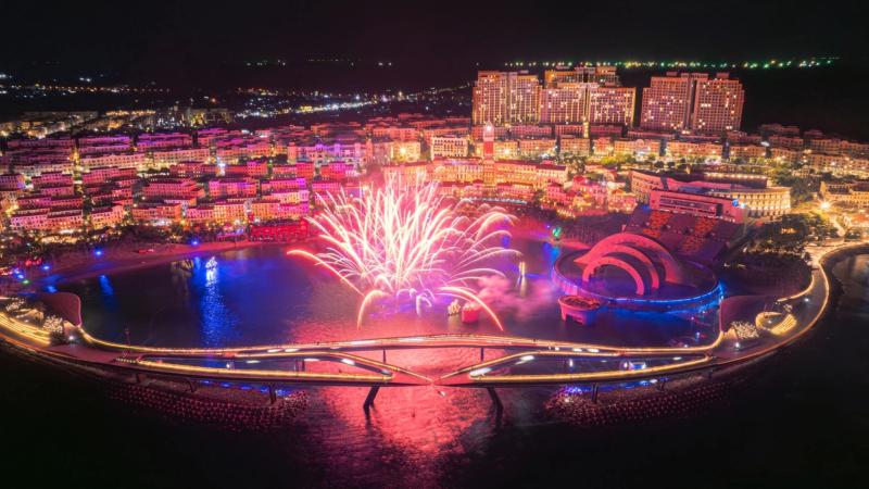 Fireworks over the Sunset Town waterfront and show stage