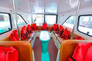 The passenger cabin of a speedboat