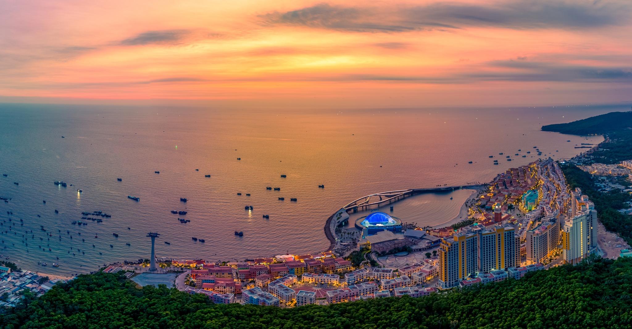 Sunset over the southern coast and Sunset Town waterfront