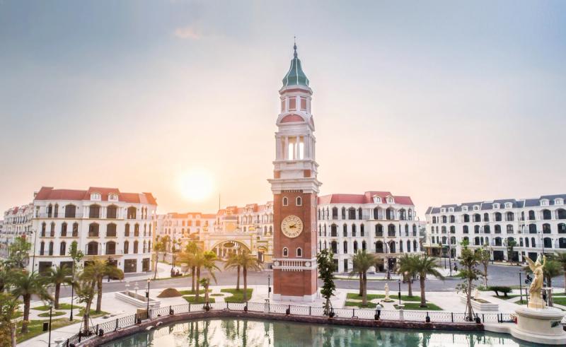 Clock-tower square and themed façades at Grand World.