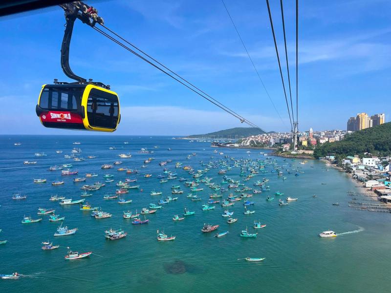 Cable-car cabins above a harbour