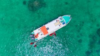 Aerial view of a speedboat and its deck