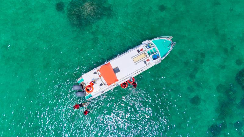 Aerial view of a speedboat and its deck