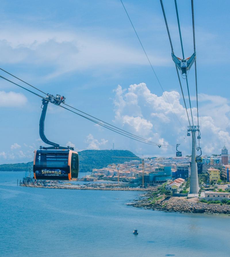 The Hòn Thơm cable car above the southern bay, illustrating the crossing rather than the island activities included in a ticket.