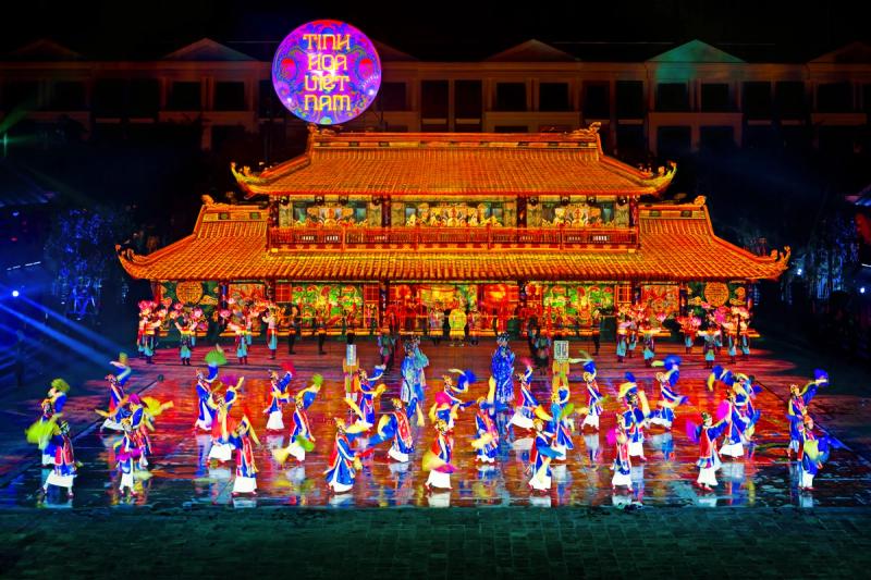 An ensemble on the Quintessence of Vietnam stage at Grand World.