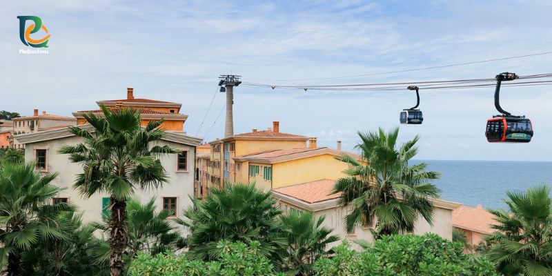 Cable car cabins beside the station in Sunset Town
