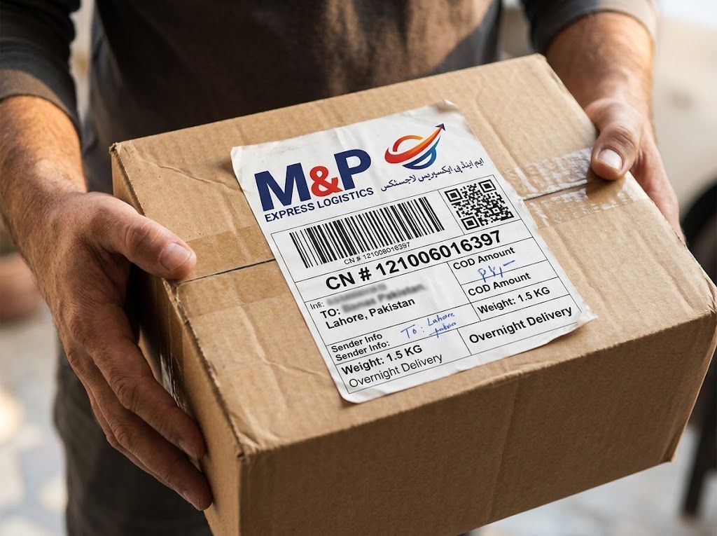 Delivery boy handing the M&P parcel to the customer