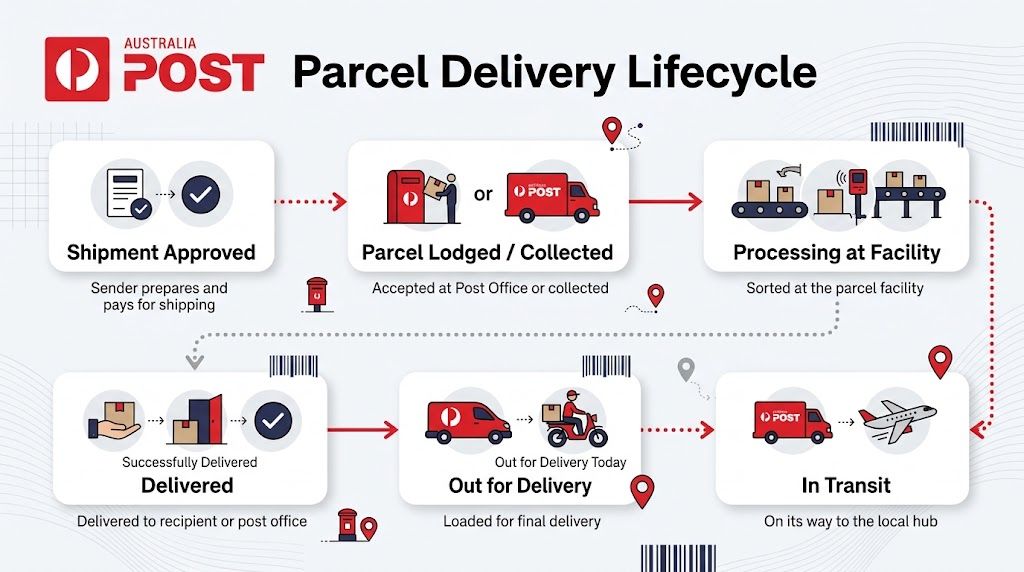 A poster explaining the shipment approval till in transit of parcel.