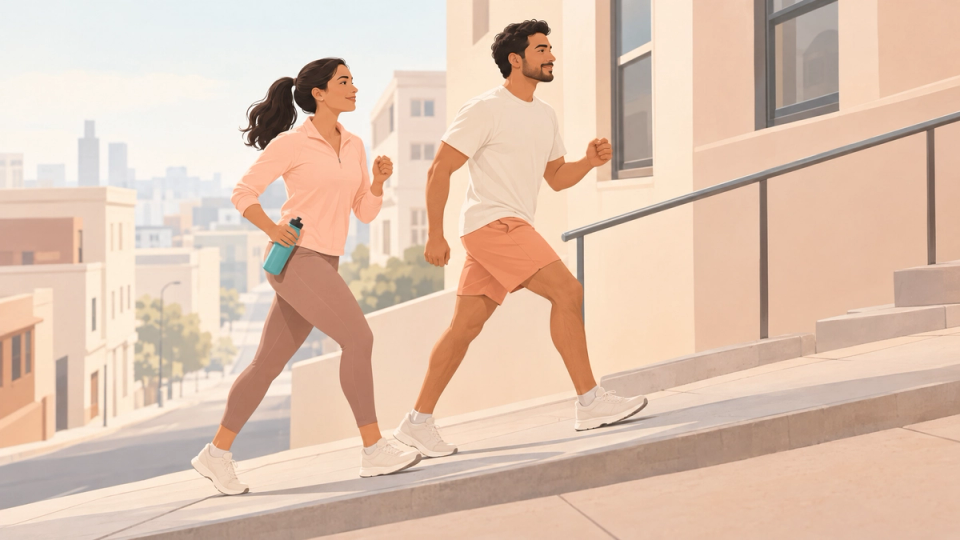 Illustration of two adults doing a brief burst of vigorous everyday movement.