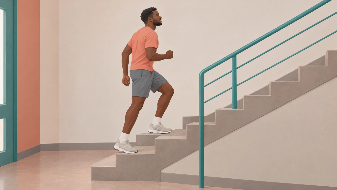 Illustration of a man climbing stairs during a brief bout of physical activity.