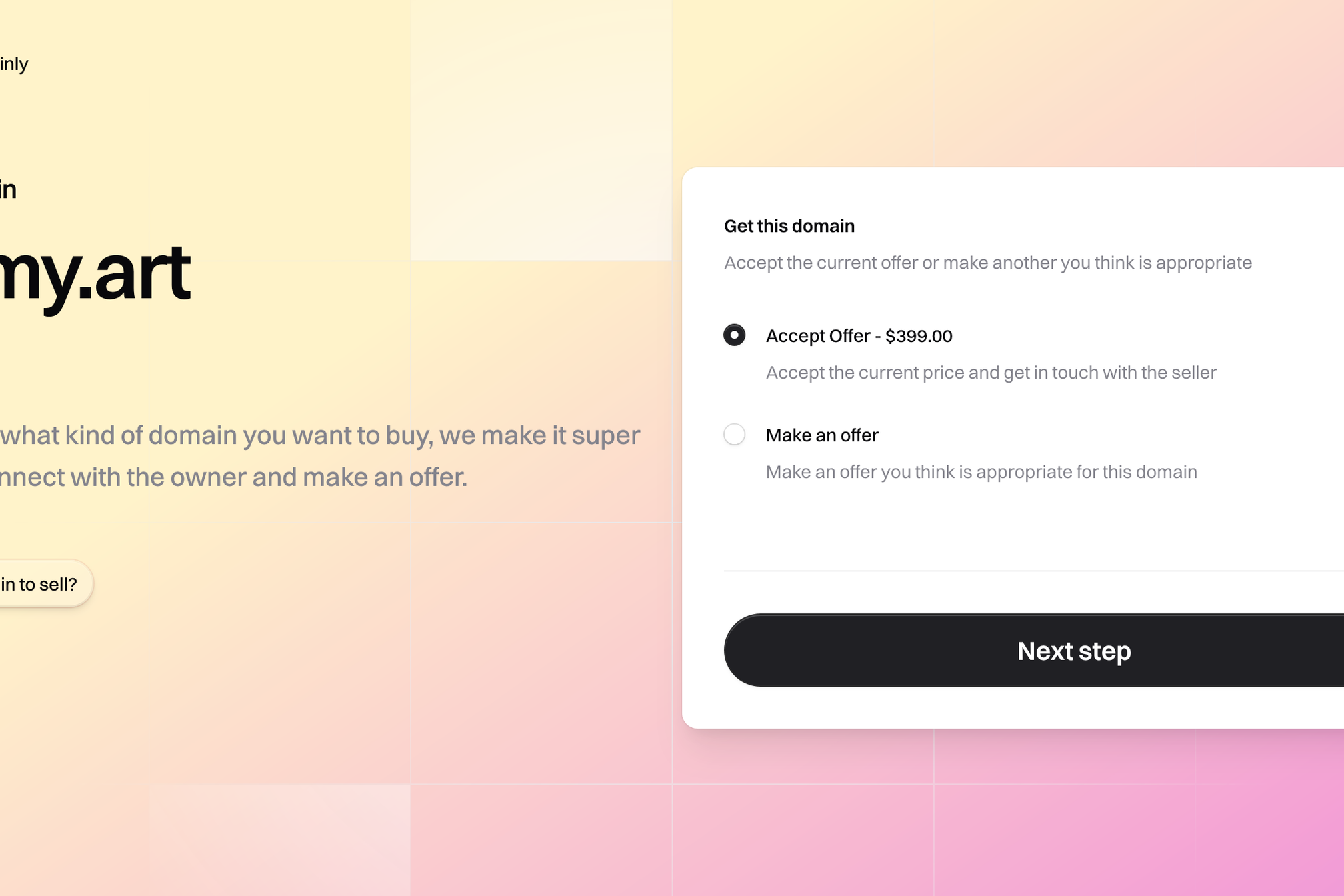 An example of Domainly in action on a customer's domain