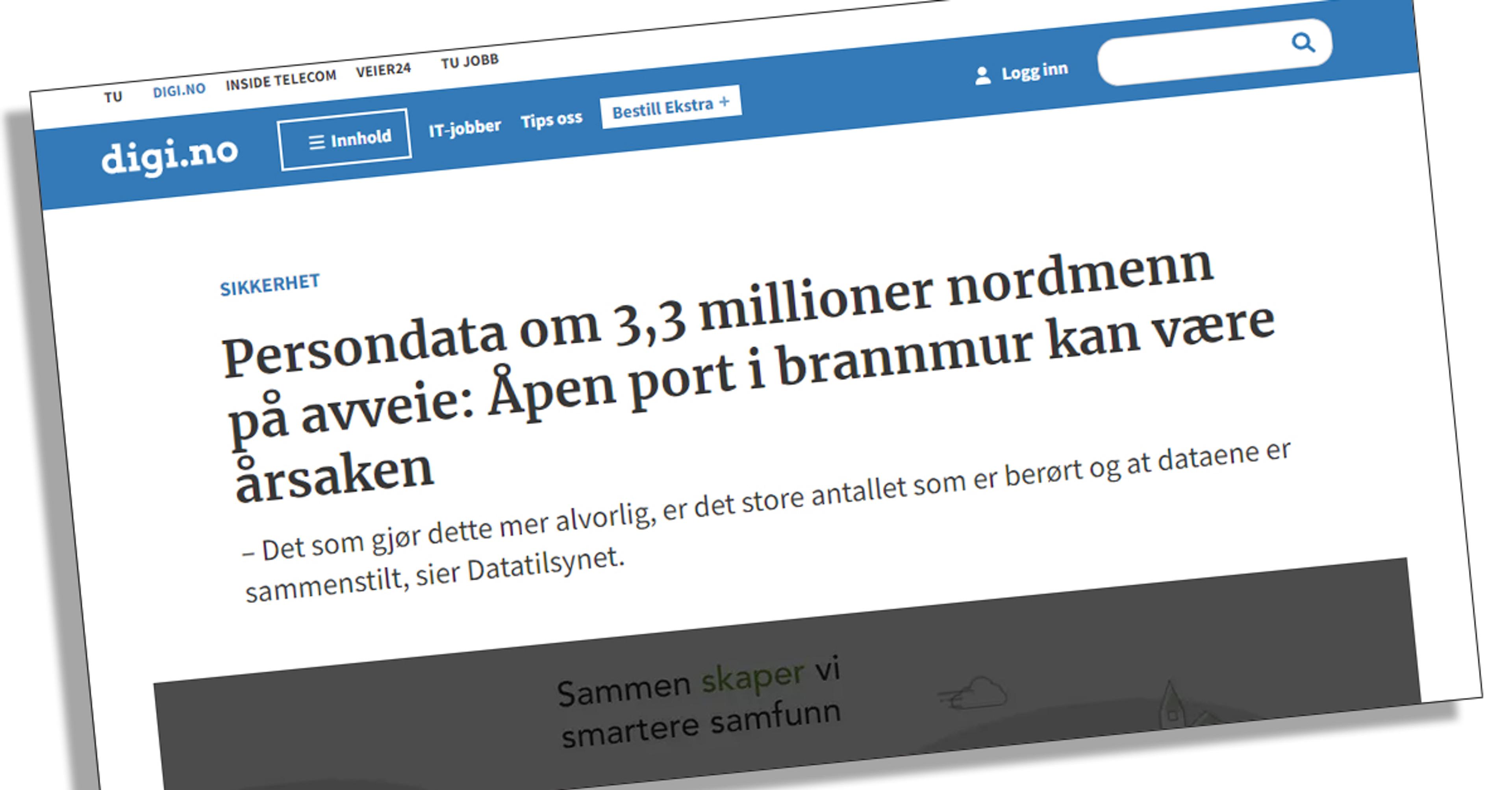 “Persondata om 3,3 millioner nordmenn på avveie!”