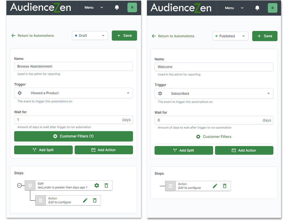 Automation Examples from AudienceZen's e-Commerce Platform