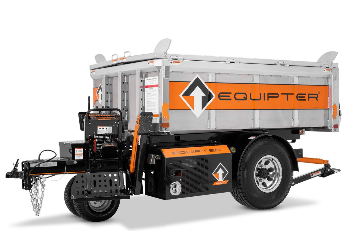 The 2026 Equipter 4000, front three-quarter studio view, with silver container.
