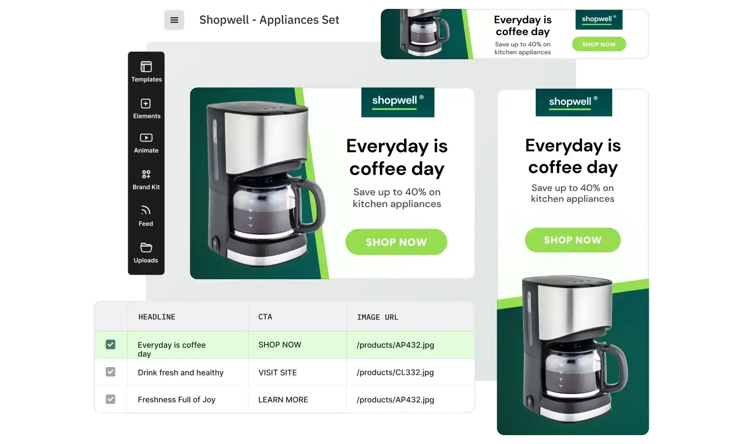 Resize your retail ads up to 60+ different preset sizes
