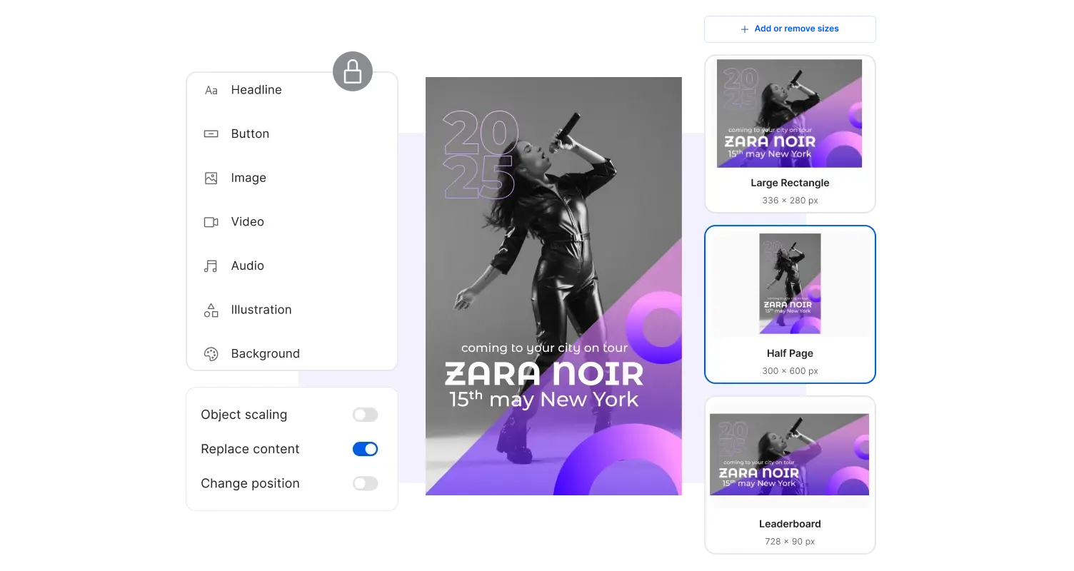 Use smart templates and automation to generate ad sizes for display and social