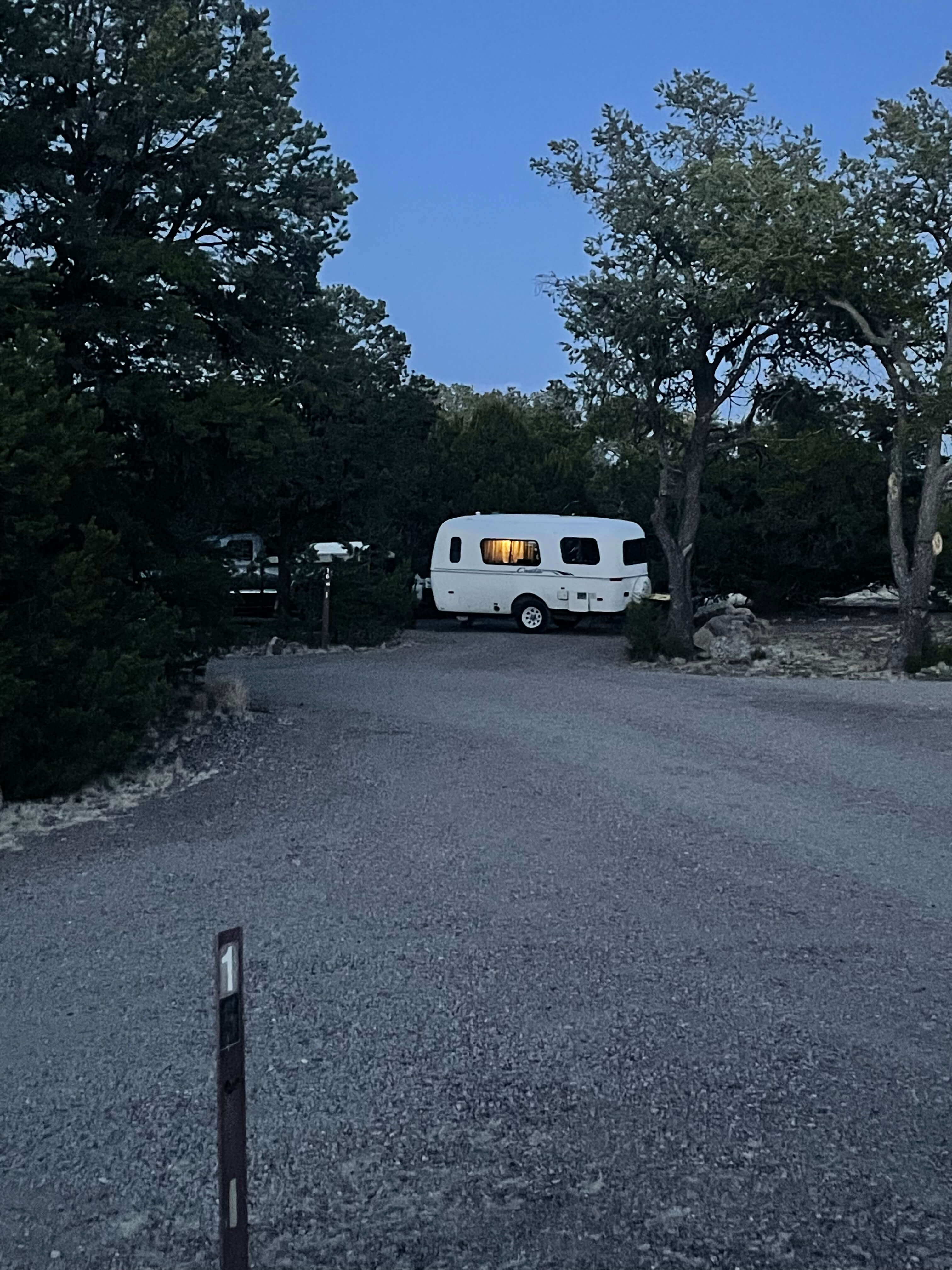 Campground van at night