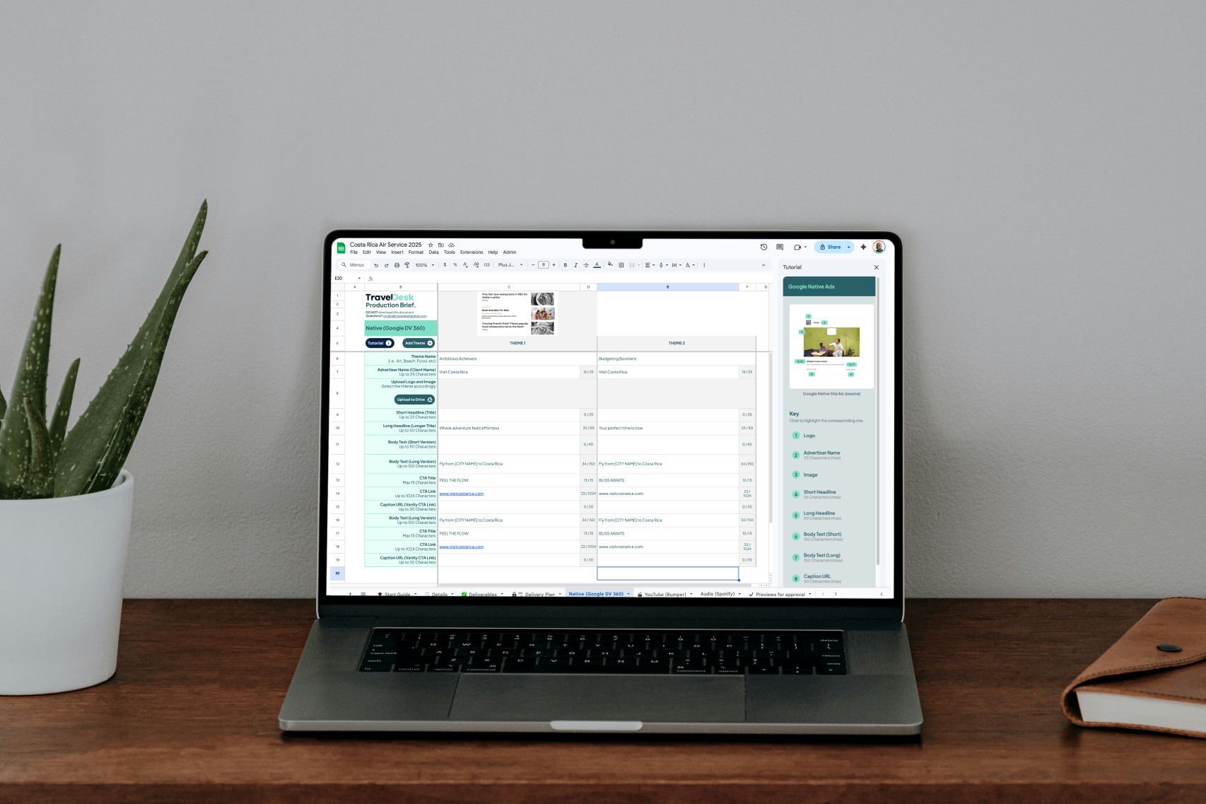 A mockup of the TravelDesk production brief on a tablet device