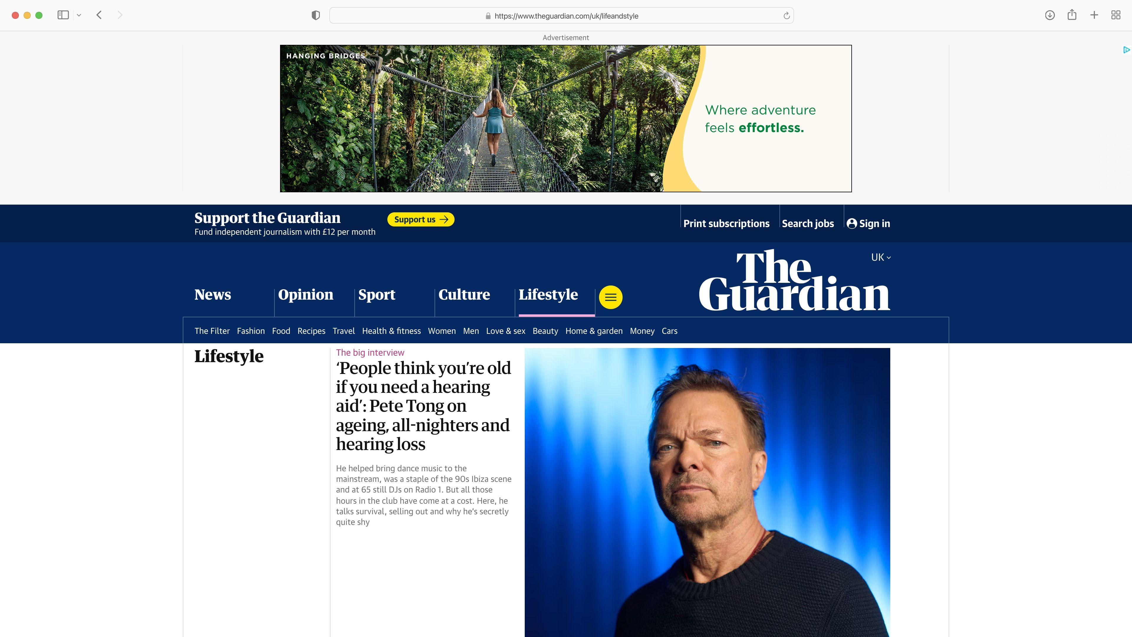 A preview of the Costa Rica Ambitious Achivers hero banner displayed in a lifestyle article on The Guardian