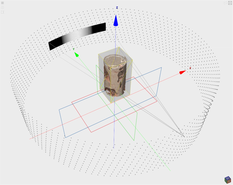 Helical cone-beam geometry used for calibration and reconstruction