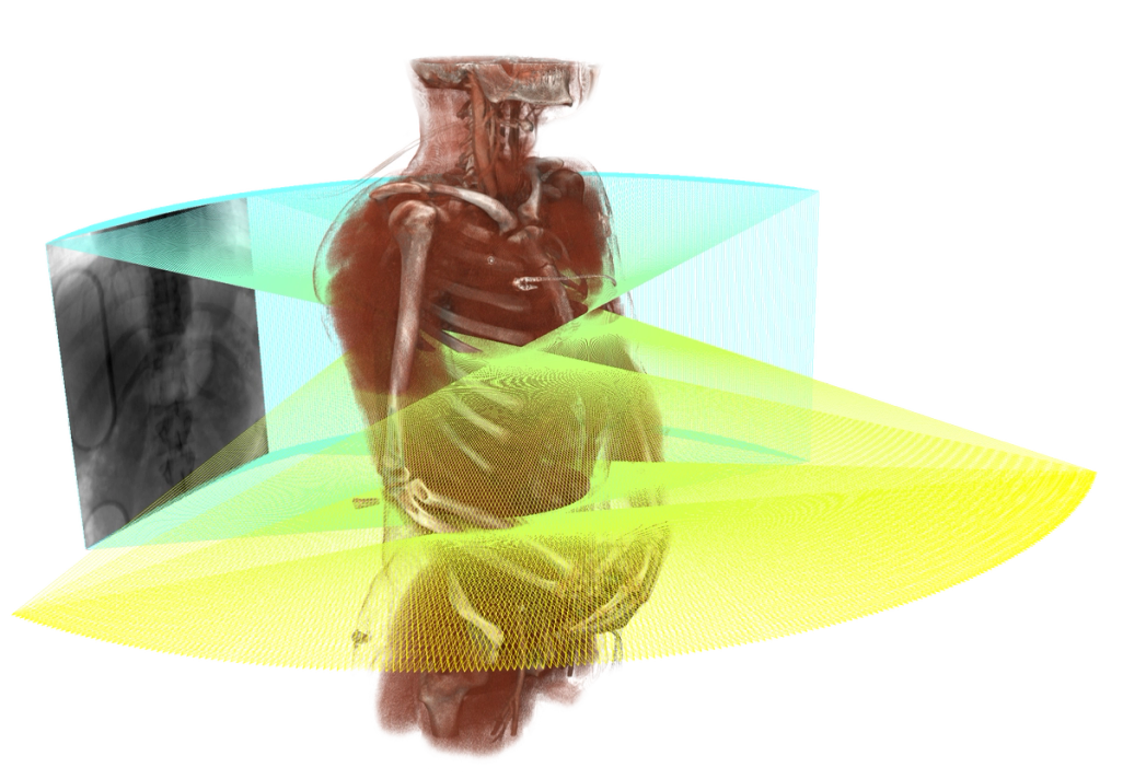 FDK cone-beam reconstruction of a 3D volume from projection data