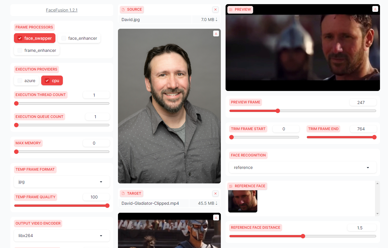 David Face Swap BTS interface