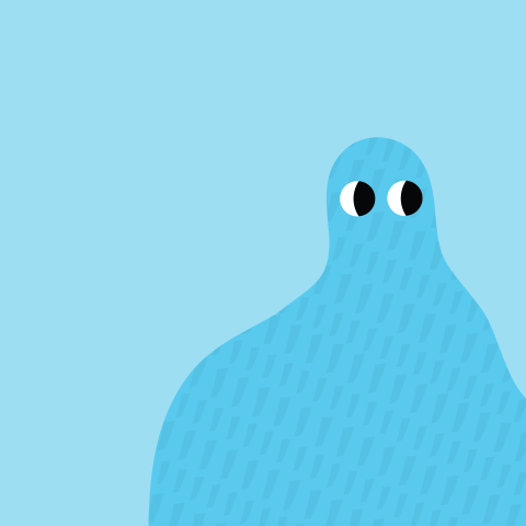 original blue Yallie illustration with eyes looking to the right