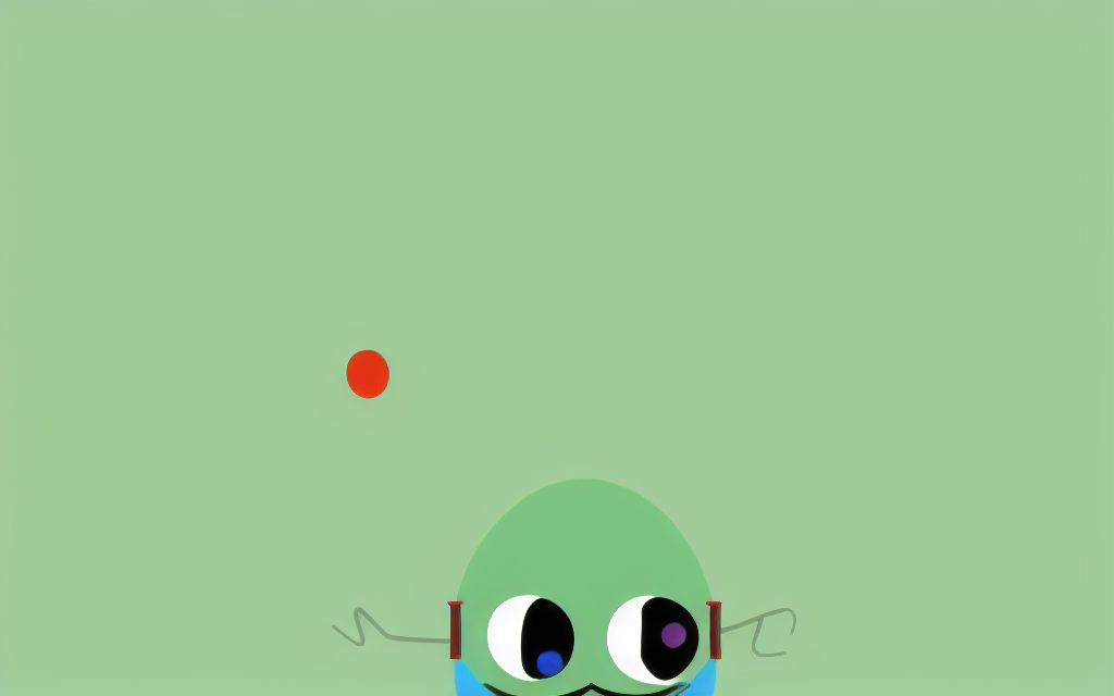 Green moustachioed Yallie, just the top of his head showing