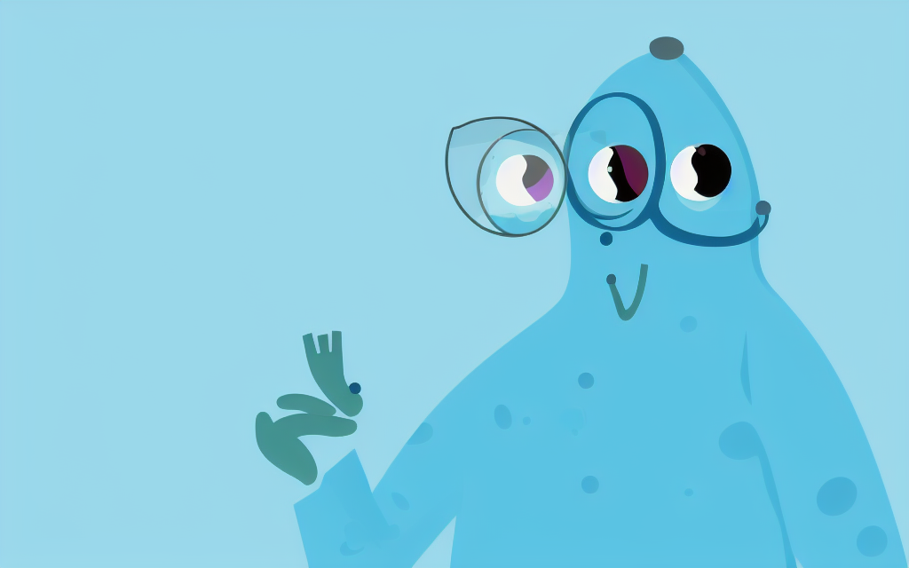 AI generated blue Yallie, he has a third eye, glasses, a smile and what looks like some moving hand gestures