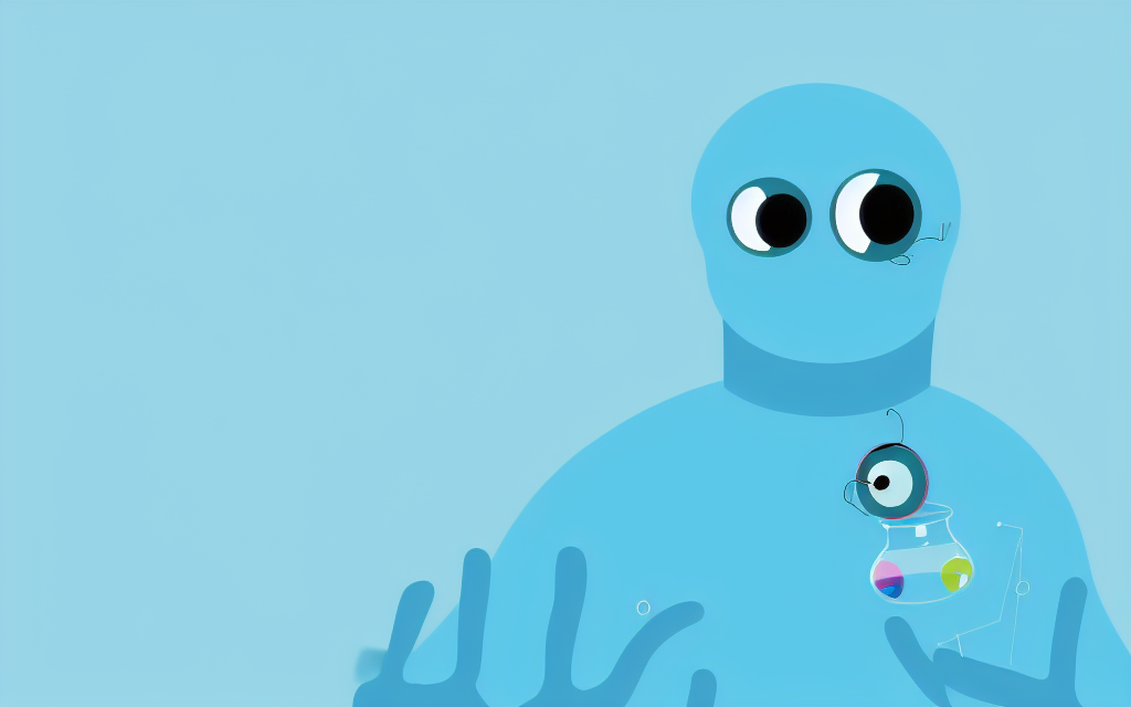 blue yallie with no mouth, an exta eye and long fingers