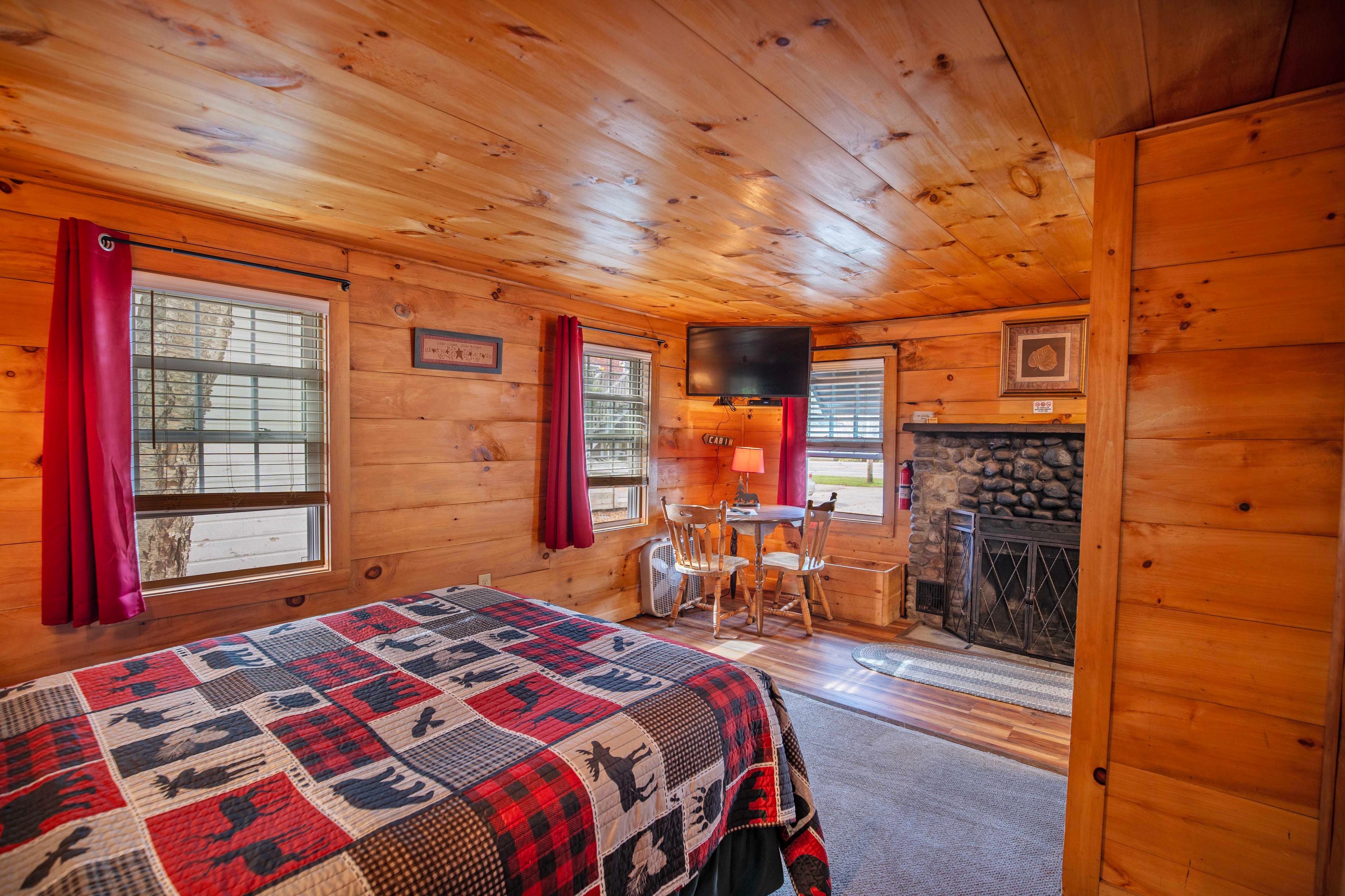 Cozy cabin with easy access to the Pemigewasset River at Lost River. #CozyCabin #FireplaceNights #RusticCharm #NatureLovers