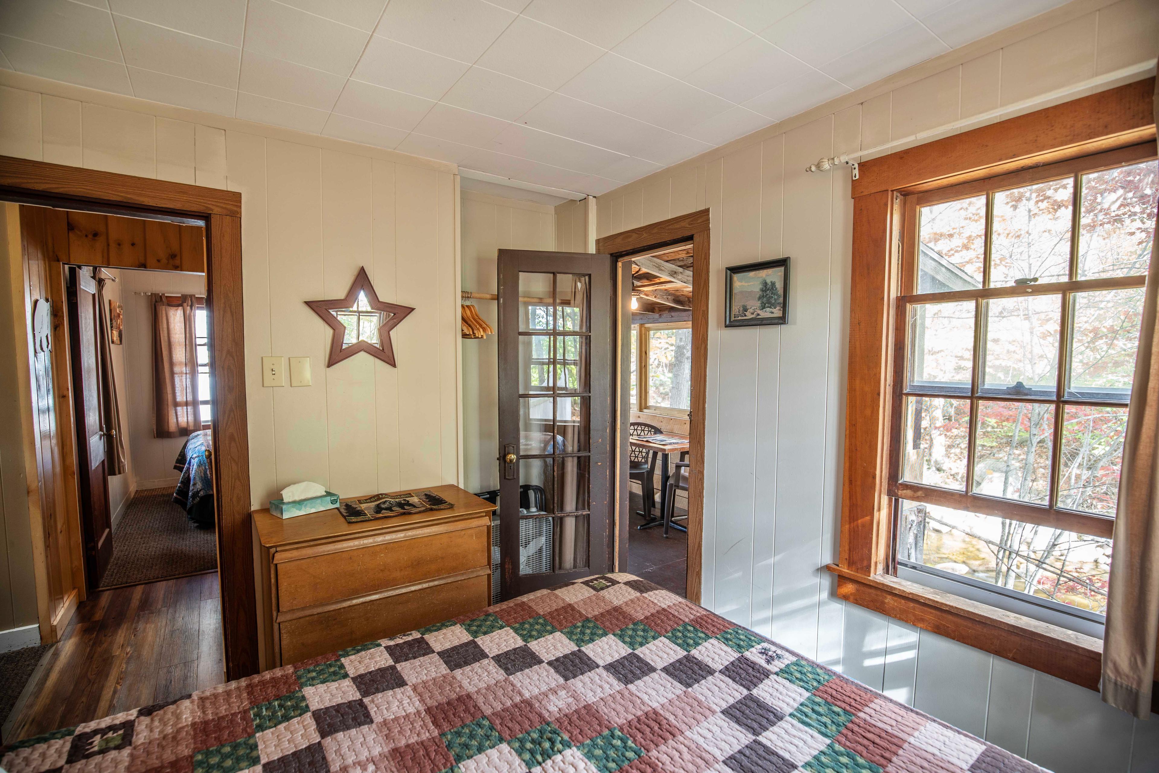 Mini-fridge, microwave, and drip coffee maker in The Bears Den cabin. #PemiCabins #PemigewassetRiver #SecludedCabin